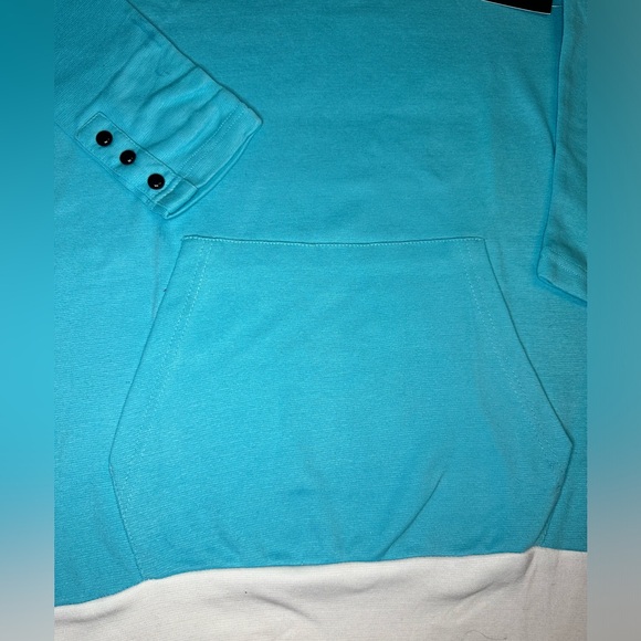 ⭐️SoFishie Aqua and white long sleeve cowl neck pullover top with button detail - Picture 2 of 4